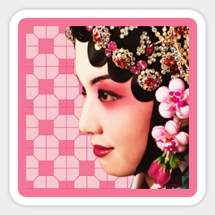 Chinese Opera Star with Blush Pink Tile Floor Pattern- Hong Kong Retro Sticker